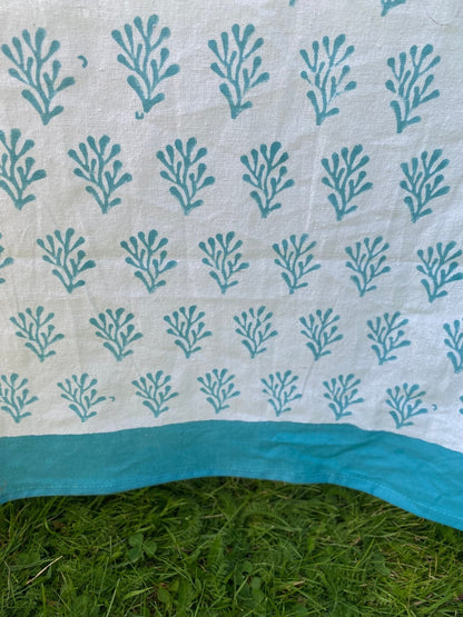 Indian Block Print Tablecloth - Blue Coral