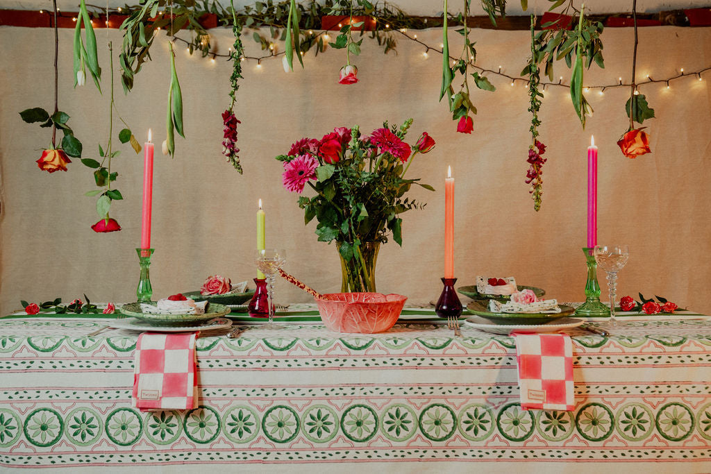 Sicilian Tablecloth - Pink and Green