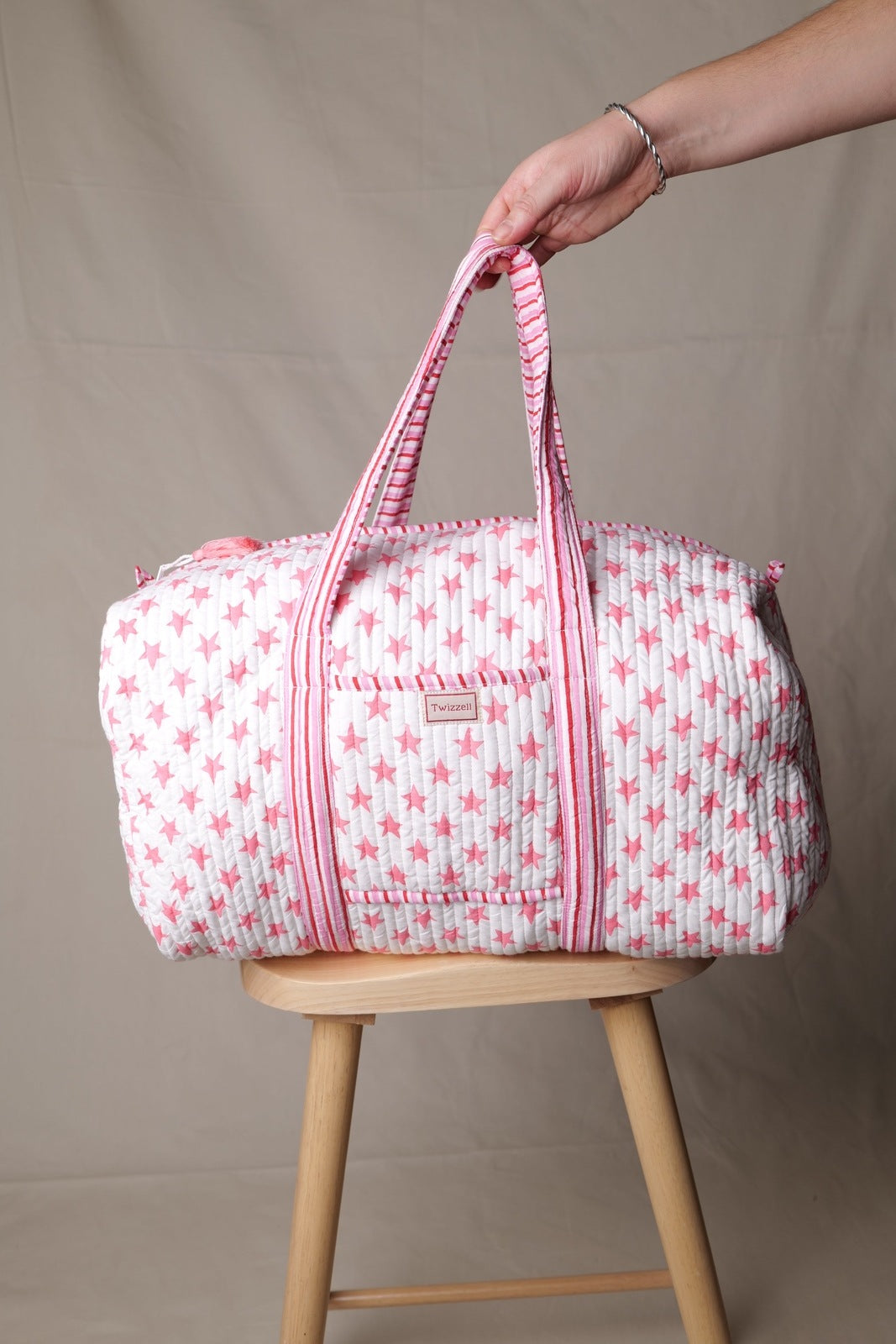 Indian Block Print Weekend Bag - Pink Star