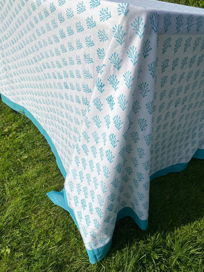 Indian Block Print Tablecloth - Blue Coral