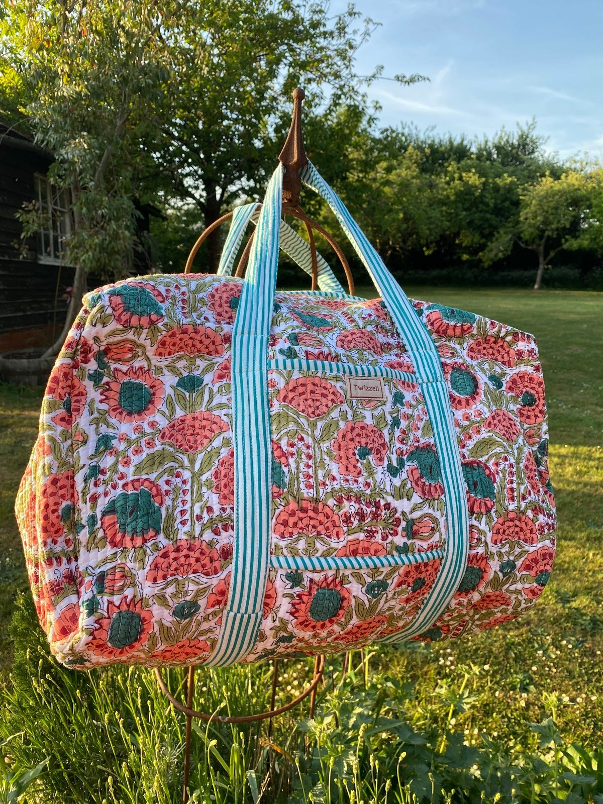 Indian Block Print Weekend Bag - Apricot