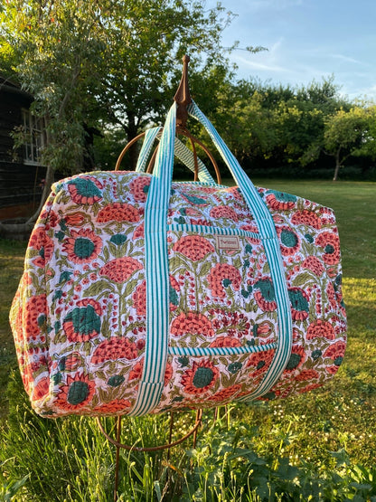 Indian Block Print Weekend Bag - Apricot