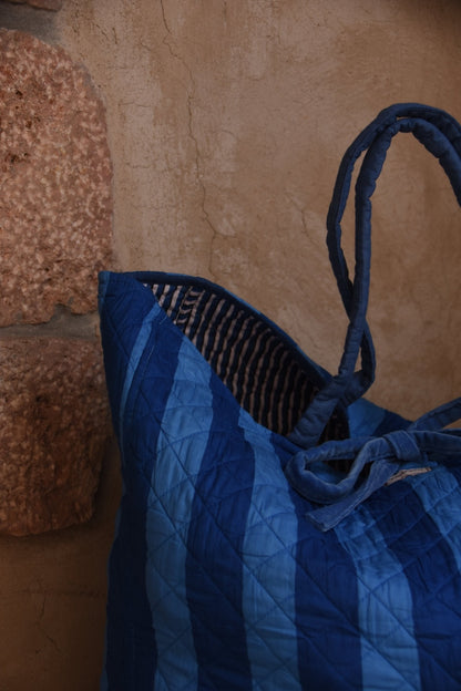 Roma Reversible Basket Bag - Blue Stripe