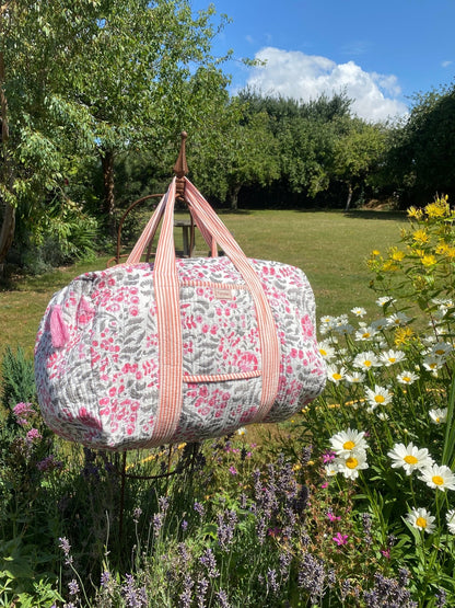 Indian Block Print Weekend Bag - Grey and Pink