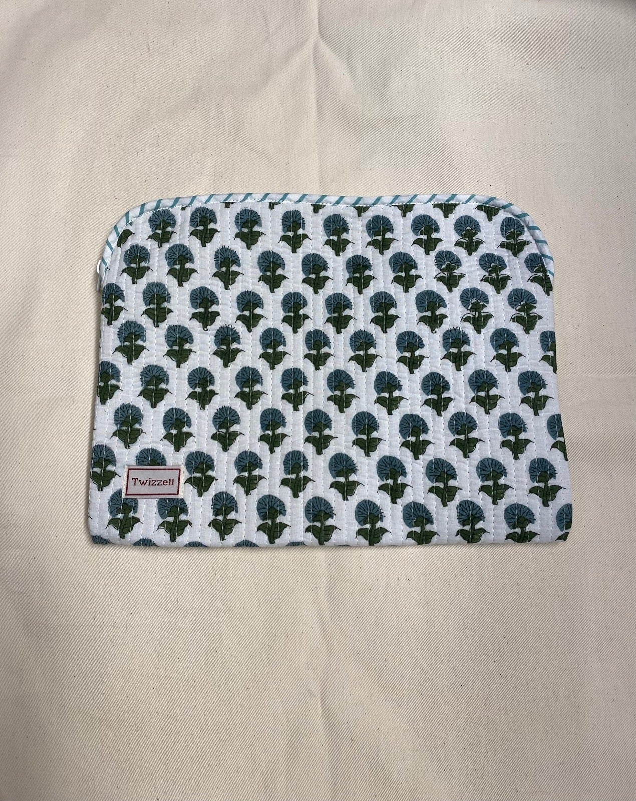 Indian Block Print Laptop Pouch - Mini Blue