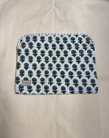 Indian Block Print Laptop Pouch - Mini Blue