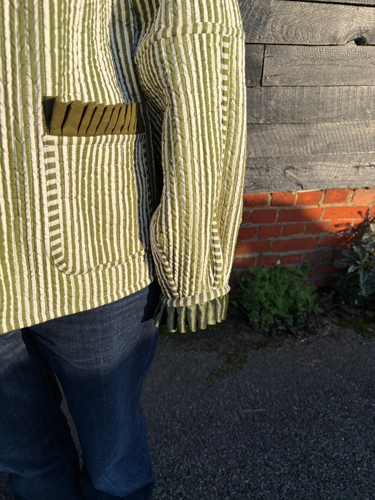 Sailor Collar Reversible Jacket - Green Gingham