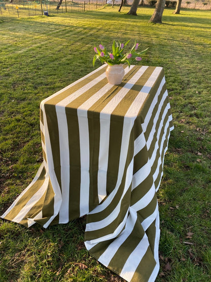 Indian Block Print Tablecloth - Khaki Stripe