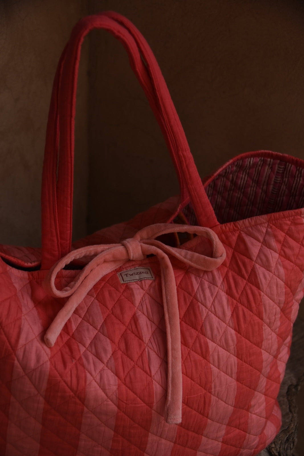 Roma Reversible Basket Bag - Coral Stripe