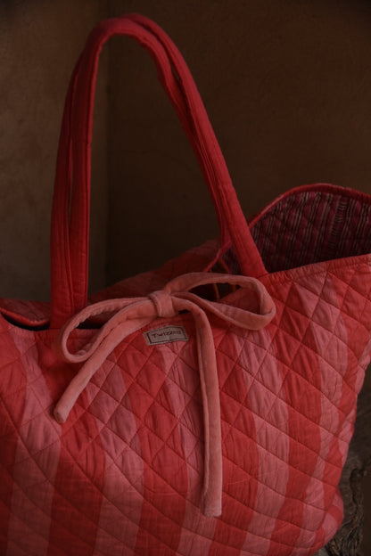 Roma Reversible Basket Bag - Coral Stripe