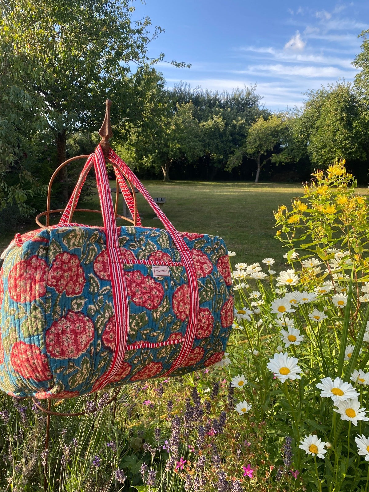 Indian Block Print Weekend Bag - Hydrangea