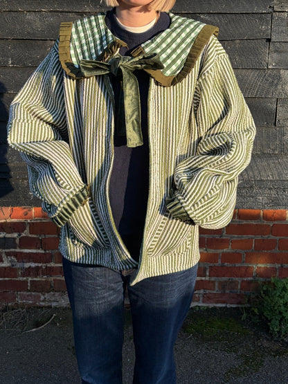 Skye Sailor Collar Reversible Jacket - Green Gingham