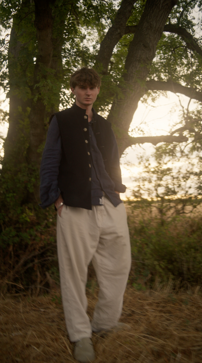 Nehru Jacket Navy and Tan Corduroy