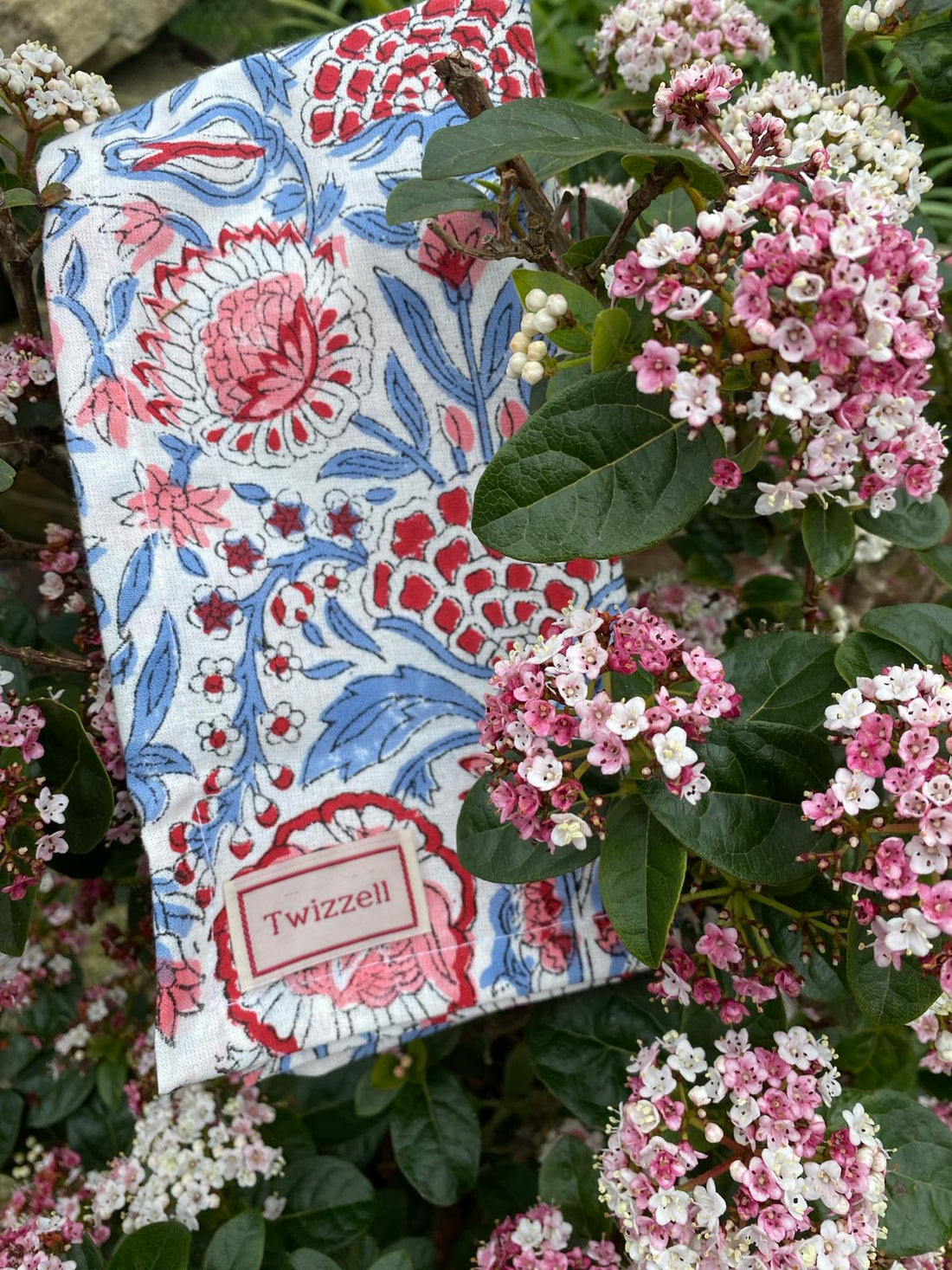 Indian Block Print Napkins Set of 4 - Blue, Pink and Red Flower
