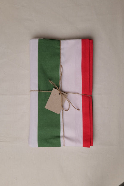 Red, Green and White Stripe Tablecloth