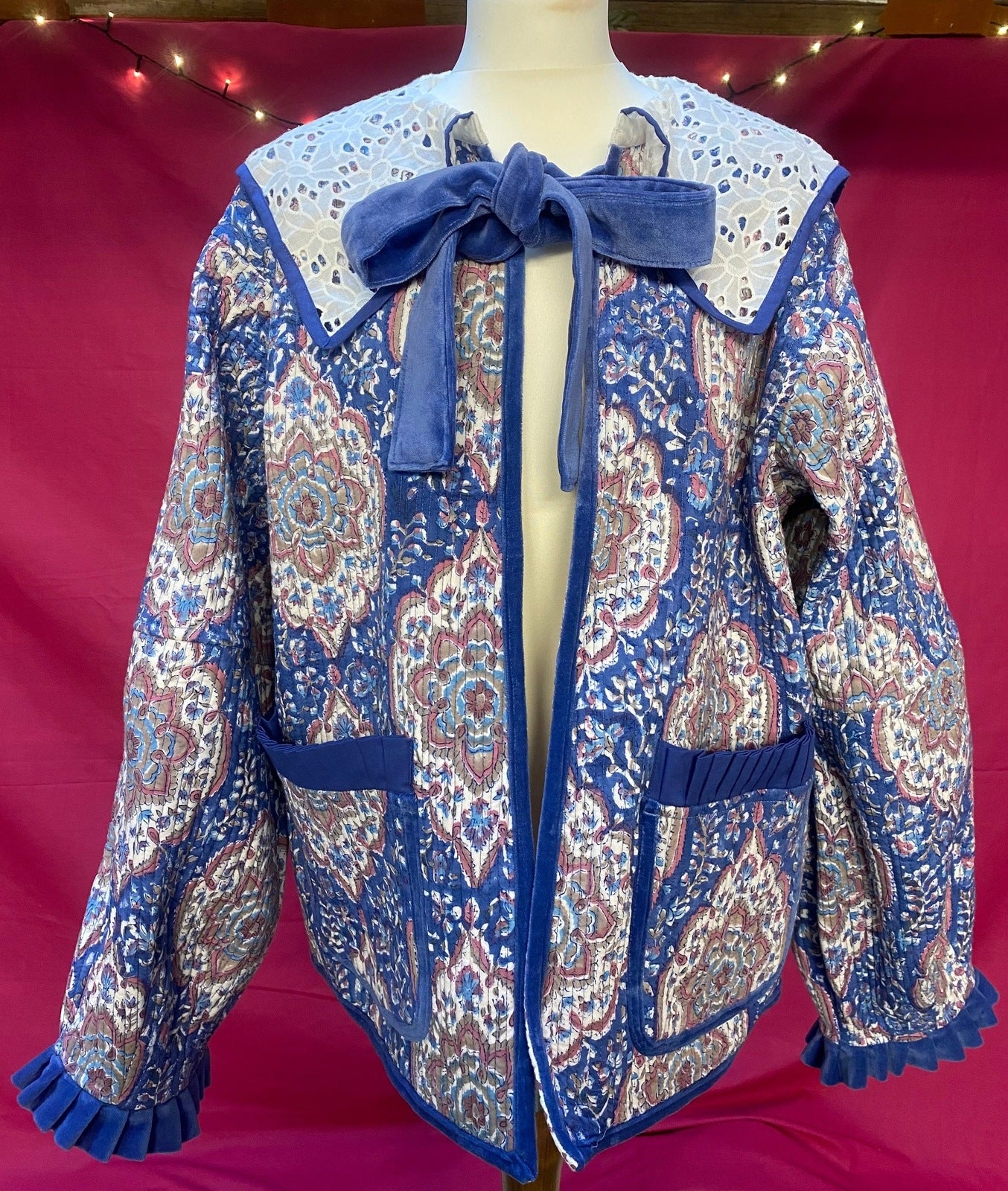 Viola Lace Collar Reversible Jacket - Blue and Mauve