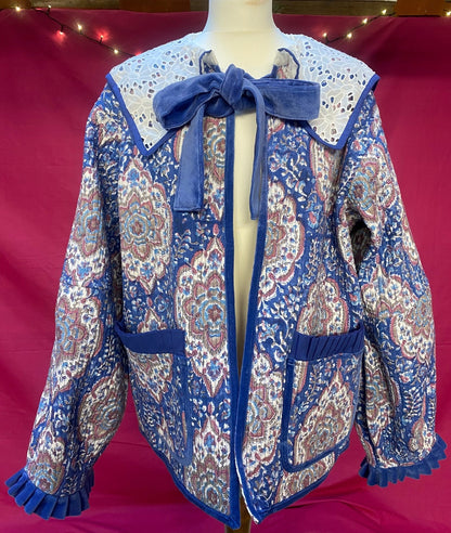 Viola Lace Collar Reversible Jacket - Blue and Mauve