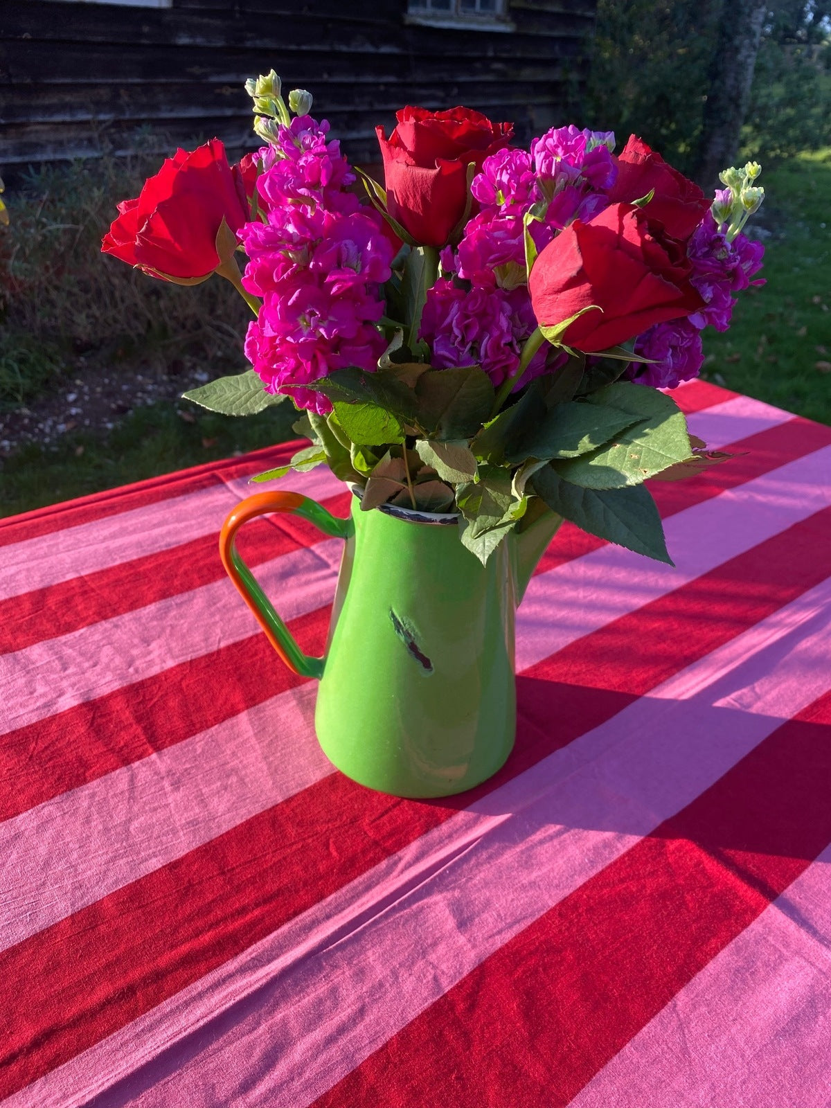 Indian Block Print Tablecloth - Pink and Red Stripe