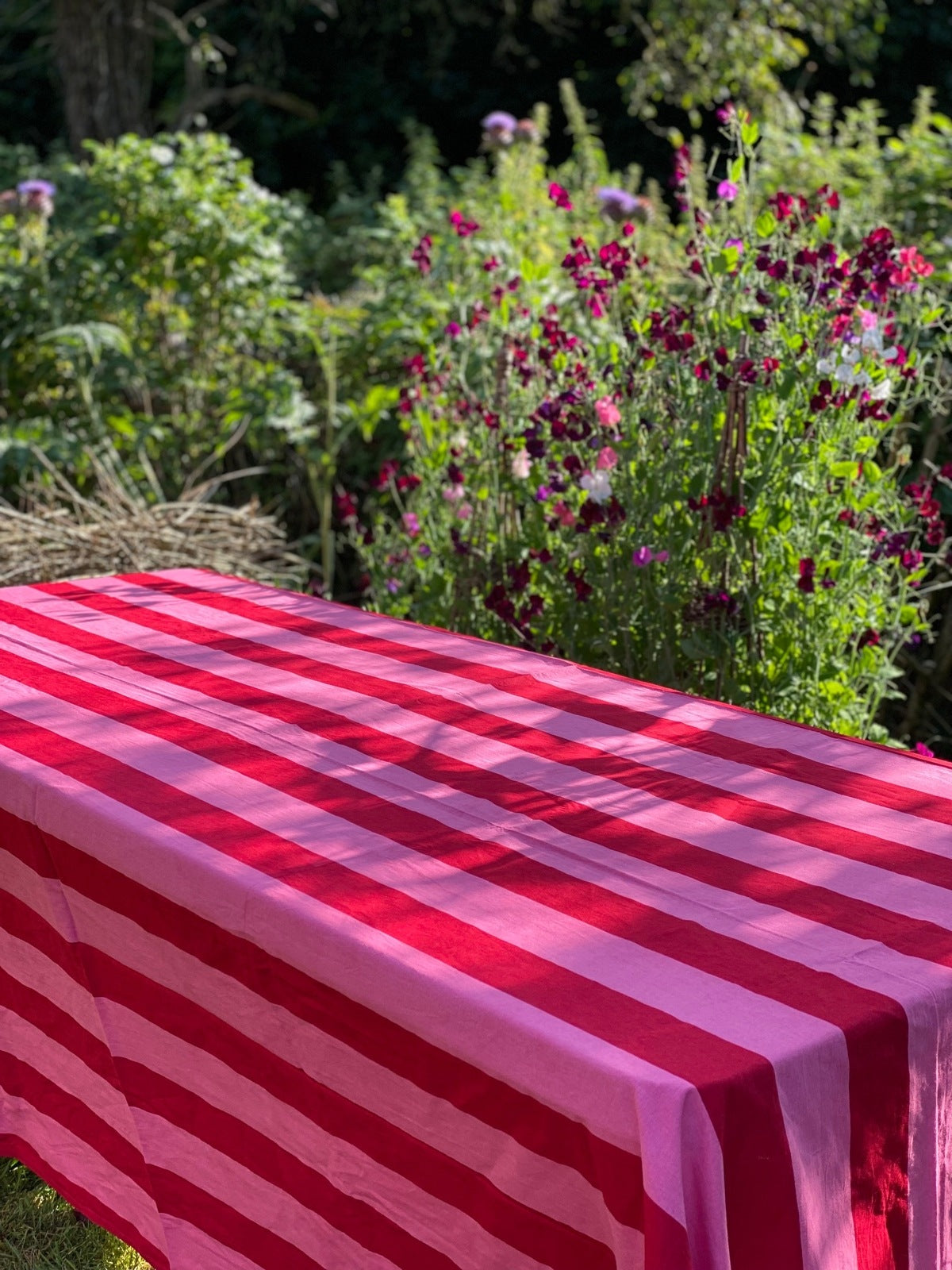 Indian Block Print Tablecloth - Pink and Red Stripe