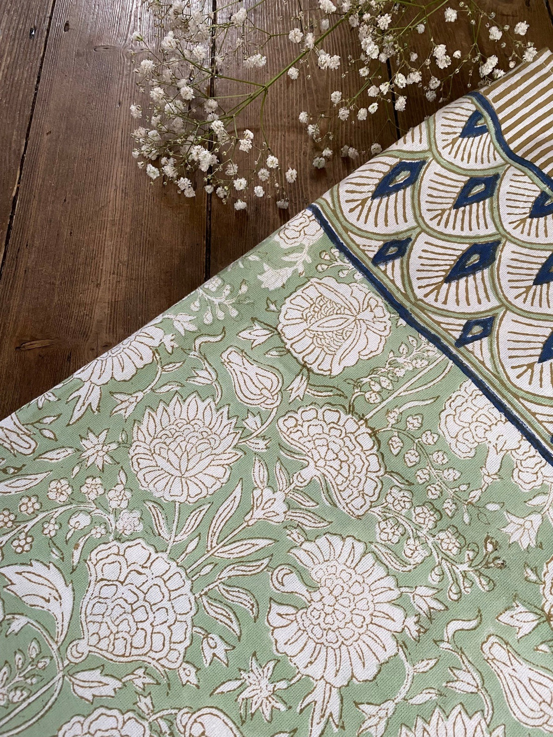 Indian Block Print Tablecloth - Pistachio