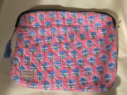 Indian Block Print Laptop Pouch - Pink and Lavender