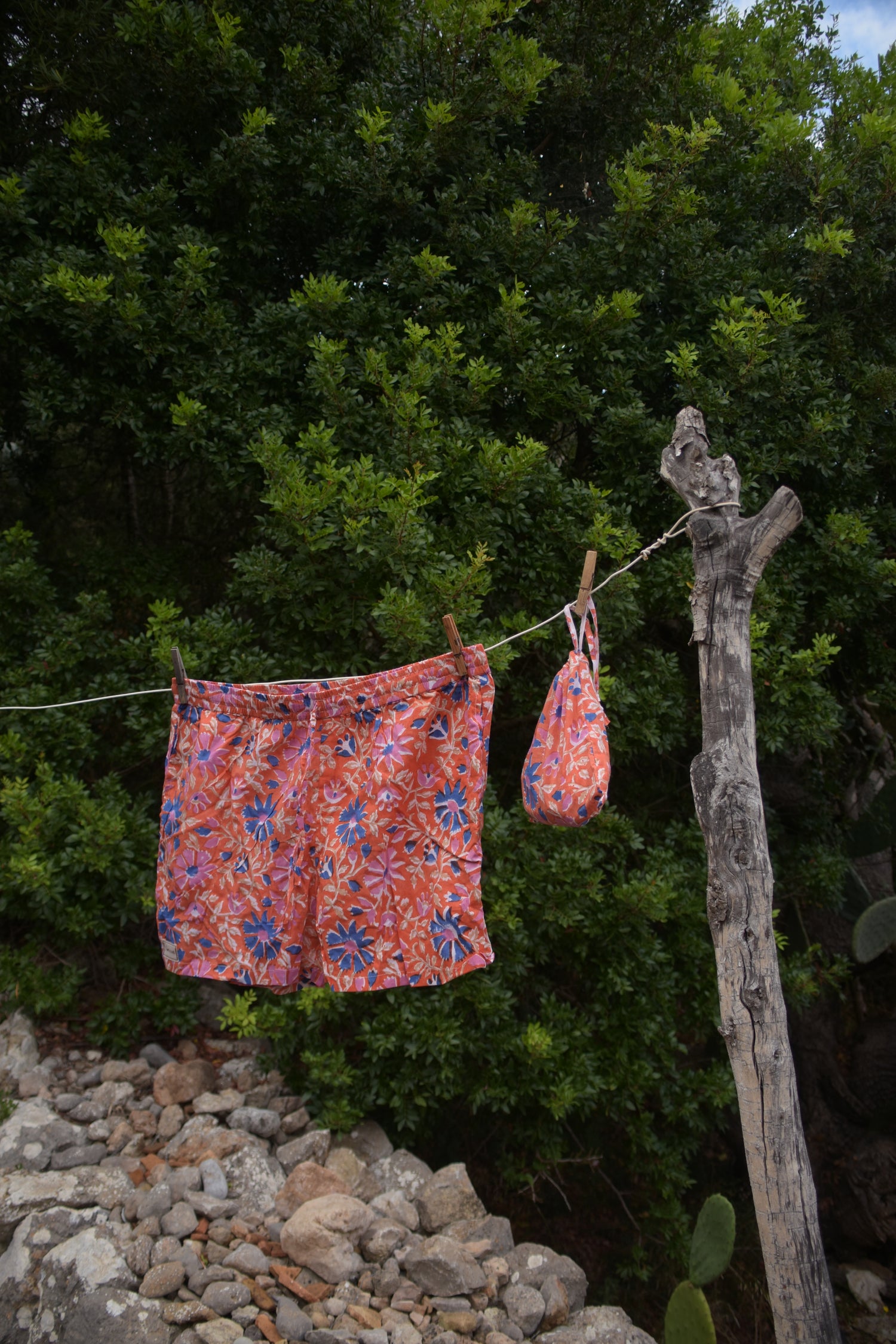 Unisex Indian Block Print Shorts - Peach