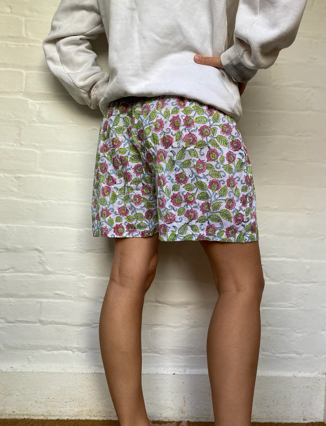 Unisex Indian Block Print Boxer shorts - Lime and Pink