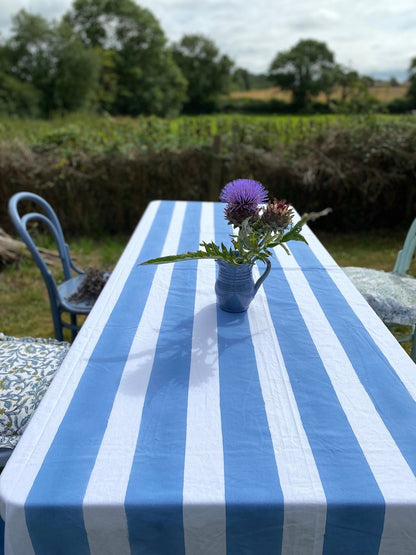 Indian Block Print Tablecloth - Pastel Blue Stripe