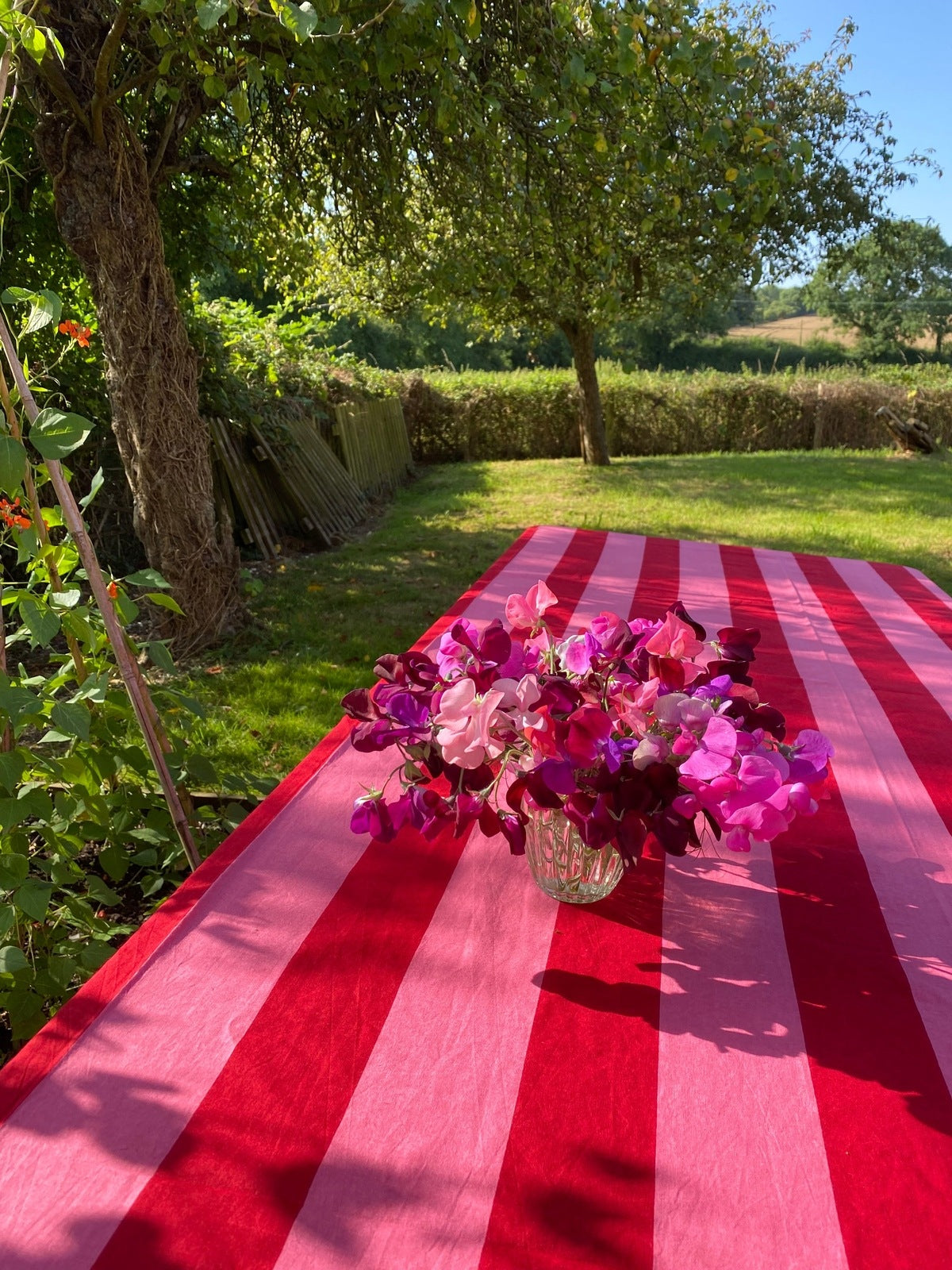Indian Block Print Tablecloth - Pink and Red Stripe