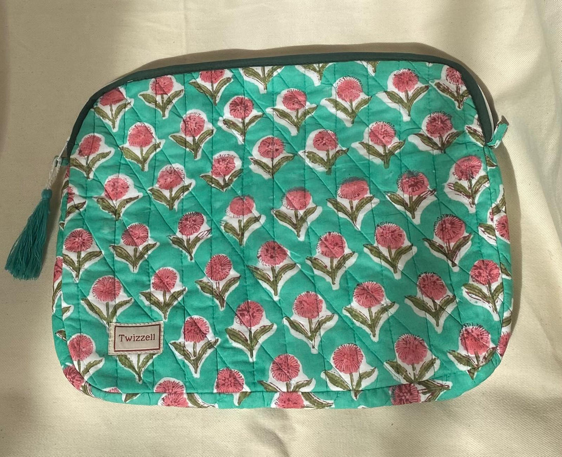 Indian Block Print Laptop Pouch - Turquoise