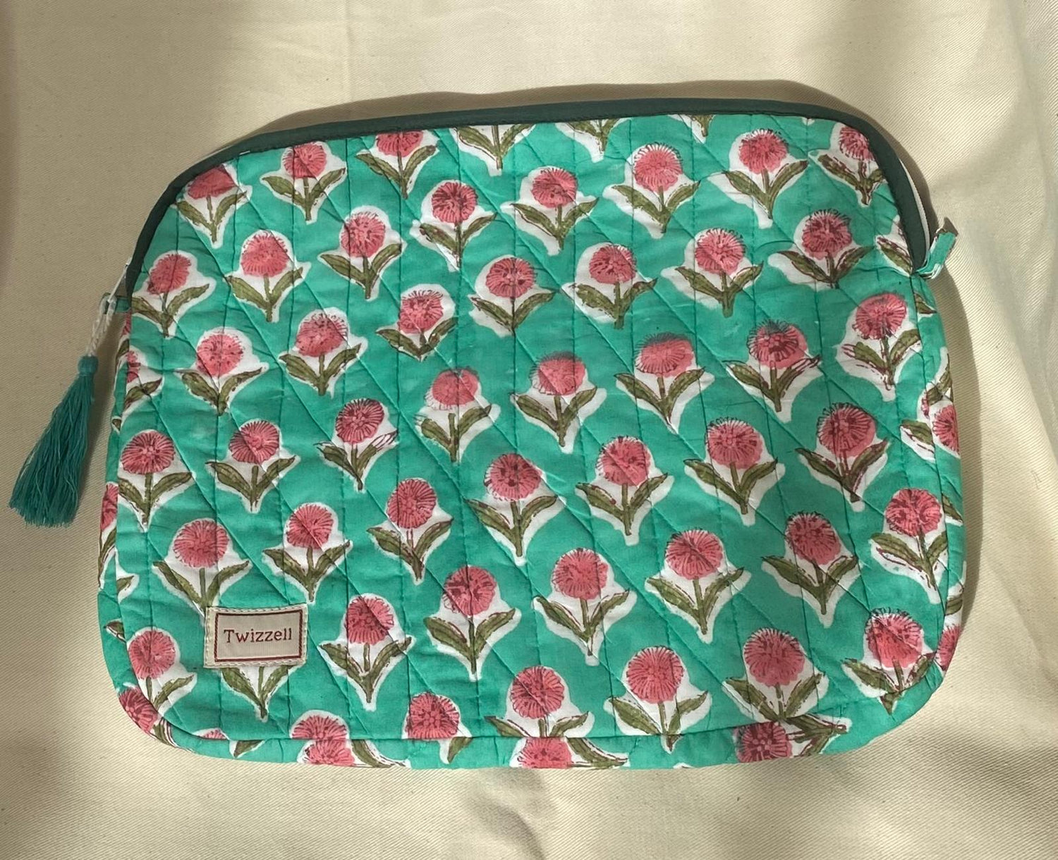 Indian Block Print Laptop Pouch - Turquoise