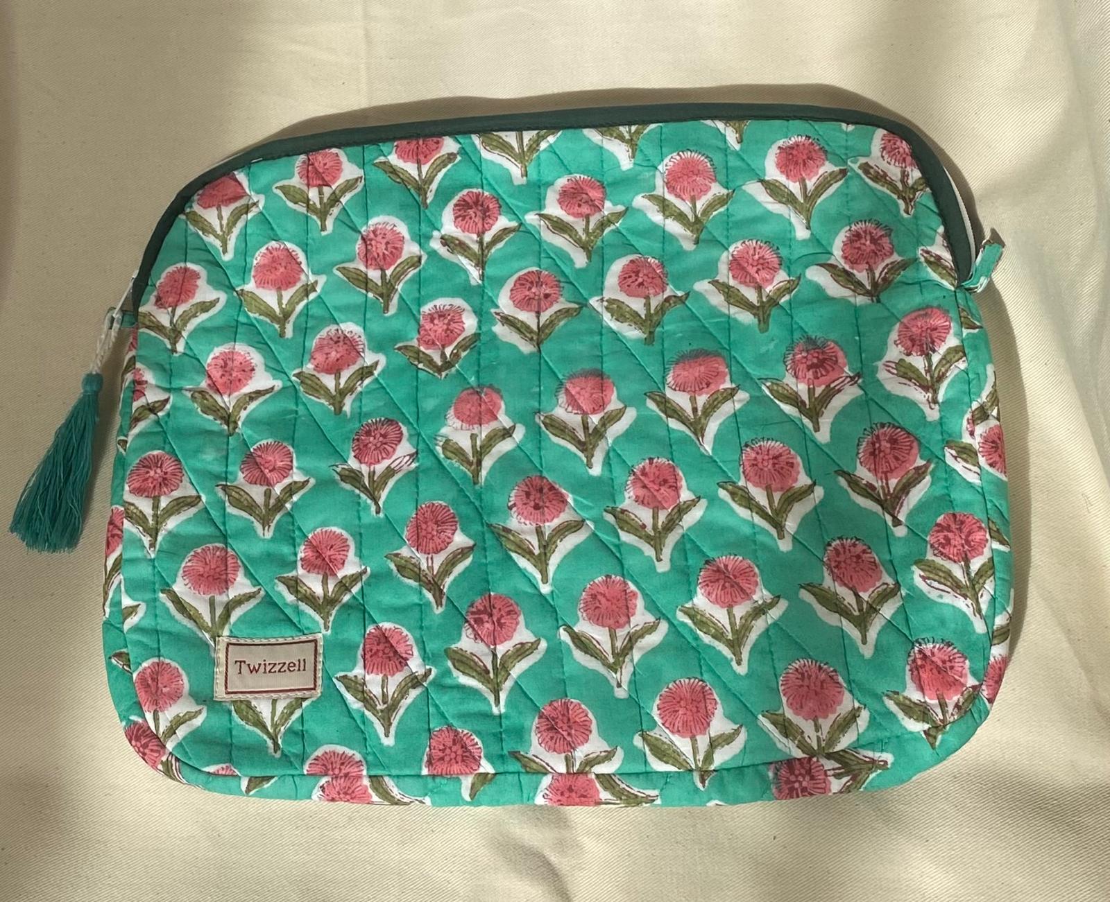 Indian Block Print Laptop Pouch - Turquoise