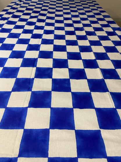 Indian Block Print Tablecloth - Royal Blue Checkerboard