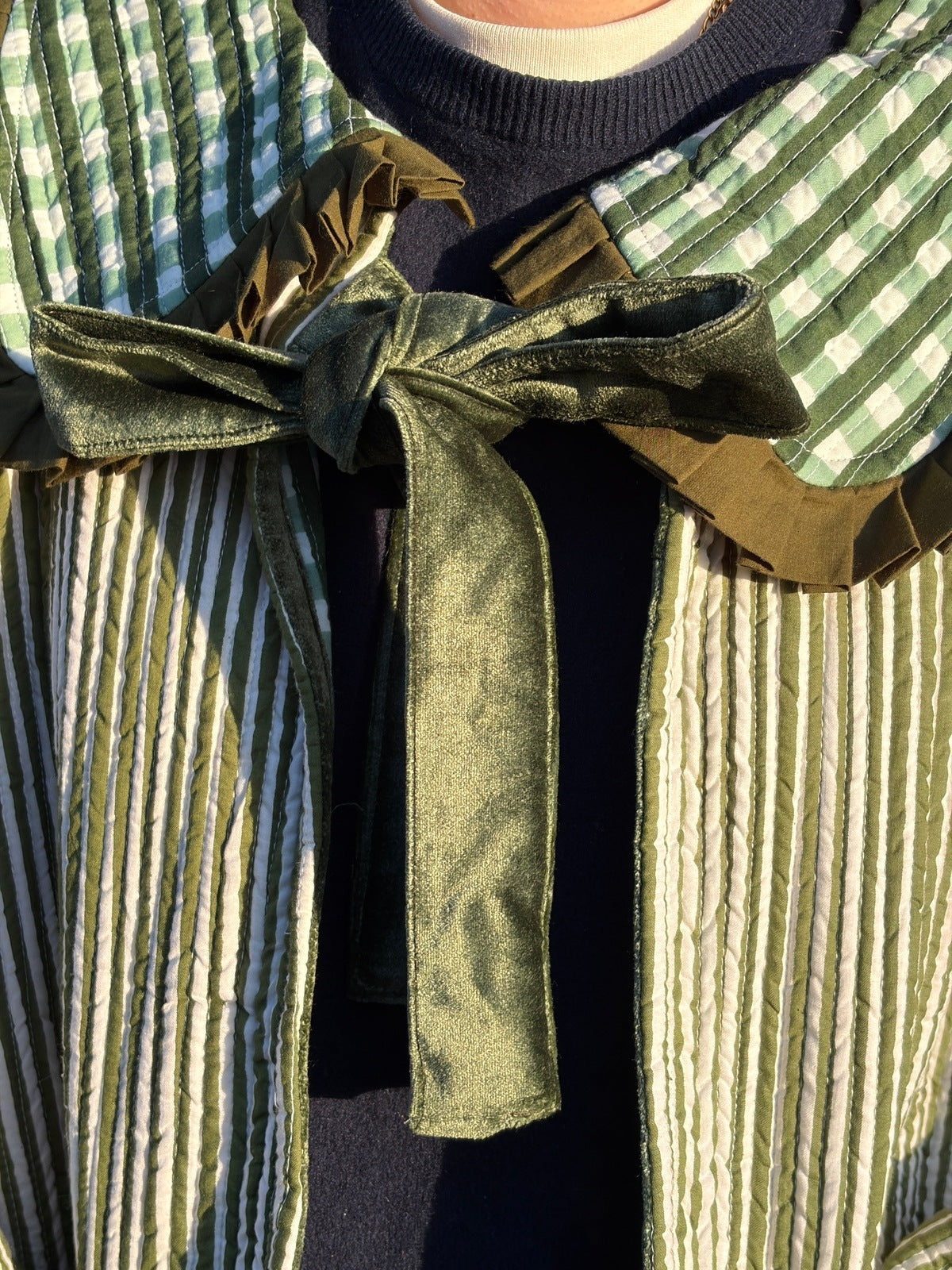 Sailor Collar Reversible Jacket - Green Gingham