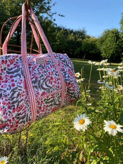 Indian Block Print Weekend Bag - Grey and Pink