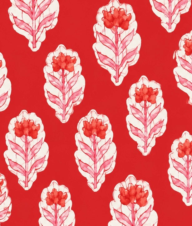 Weekend Bag - Red with Pink Flower