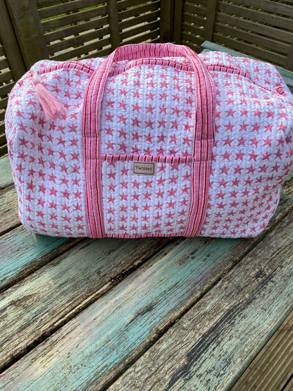 Indian Block Print Weekend Bag - Pink Star