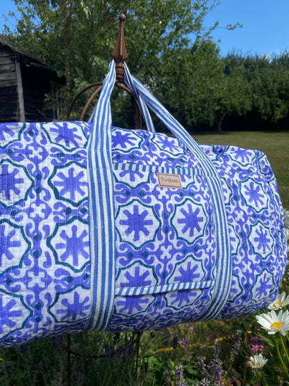 Indian Block Print Weekend Bag - Mauve Geometric