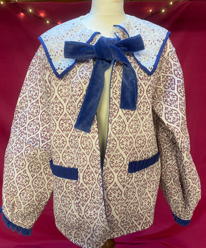 Viola Lace Collar Reversible Jacket - Blue and Mauve