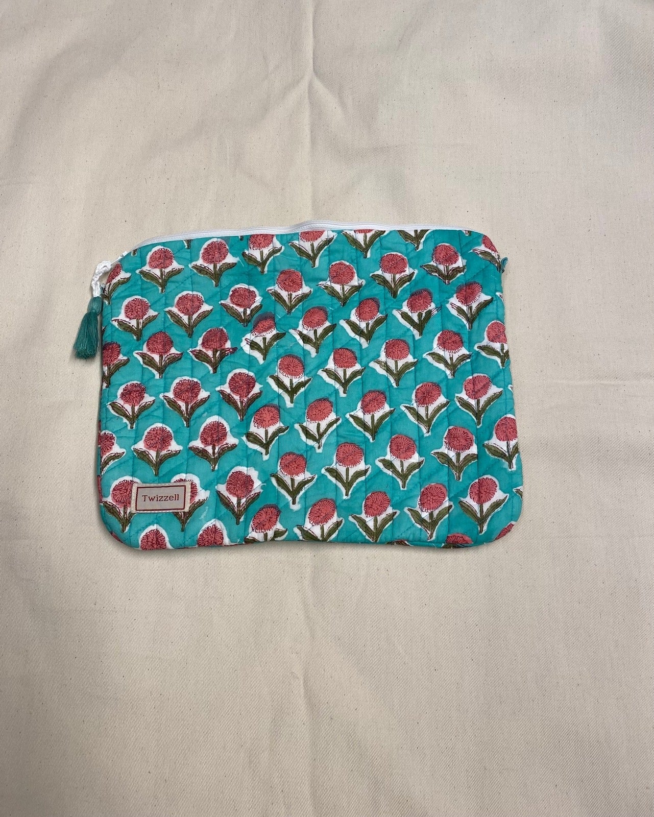 Indian Block Print Laptop Pouch - Turquoise
