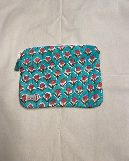 Indian Block Print Laptop Pouch - Turquoise