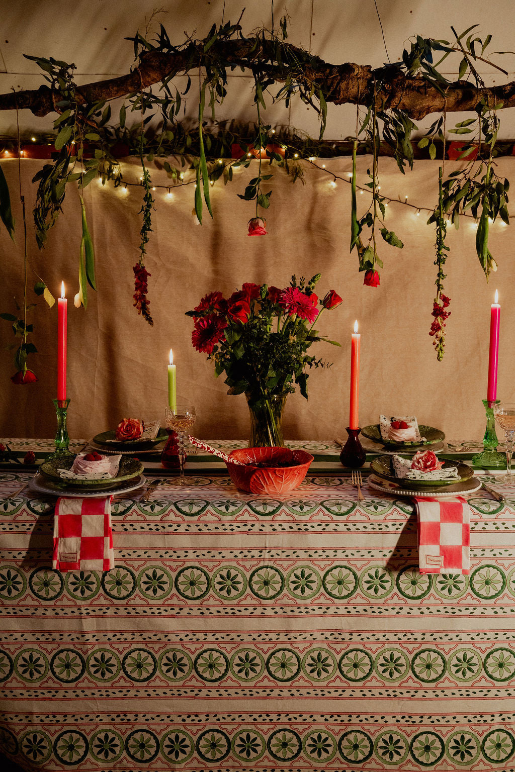 Sicilian Tablecloth - Pink and Green