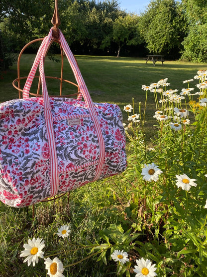 Indian Block Print Weekend Bag - Grey and Pink