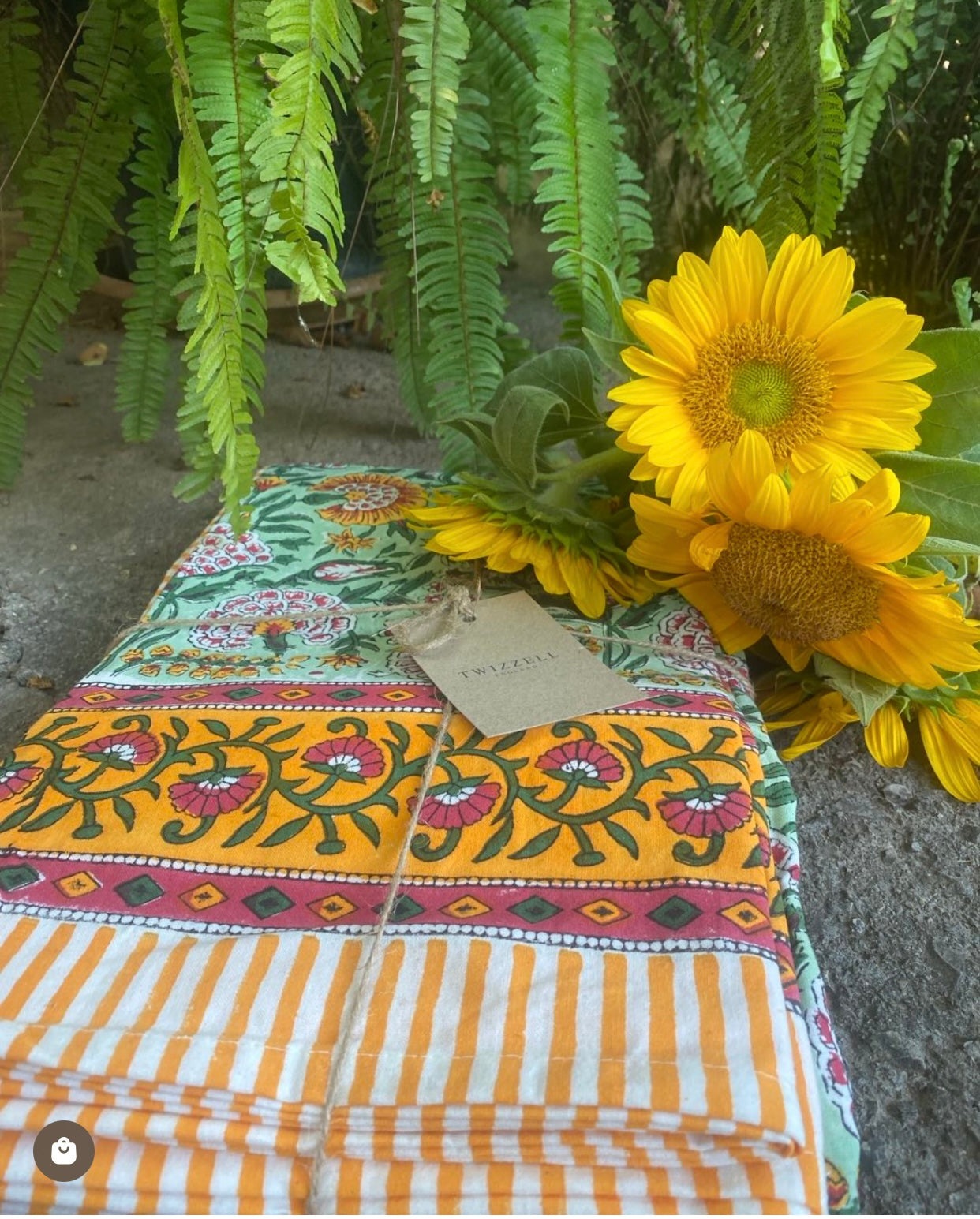Indian Block Print Tablecloth - Multi on Green