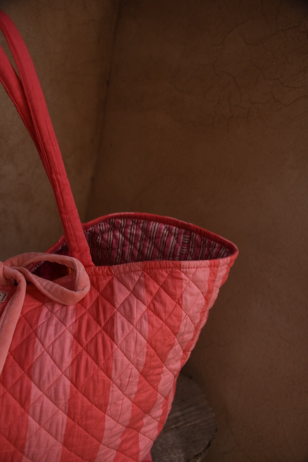 Roma Reversible Basket Bag - Coral Stripe