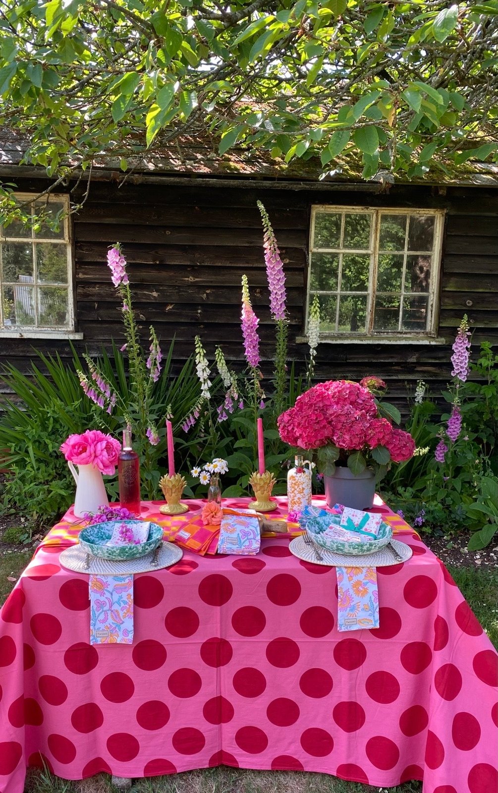 Pink with Red Spot Tablecloth