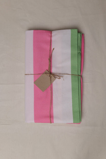 Pink, Sage and White Stripe Tablecloth