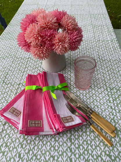 Indian Block Print Napkins Set of 4 - Pink Stripe