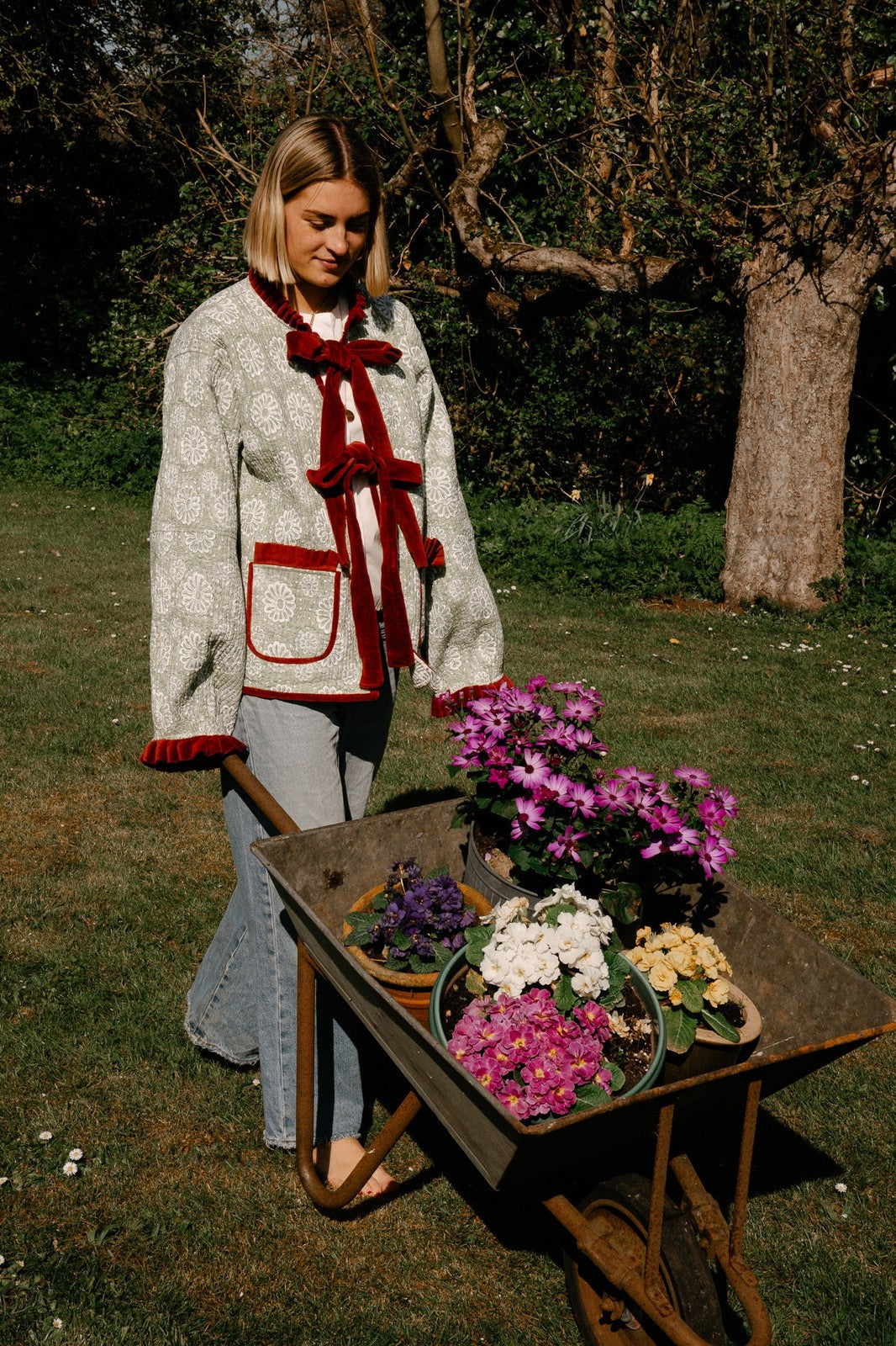 Reversible Jacket - Rust Velvet and Green Cotton Reverse