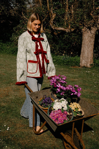 Reversible Jacket - Rust Velvet and Green Cotton Reverse